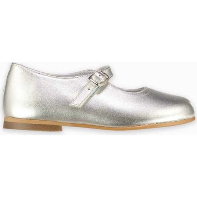 Leather Girl Mary Jane Shoes, Silver - Mary Janes - 5