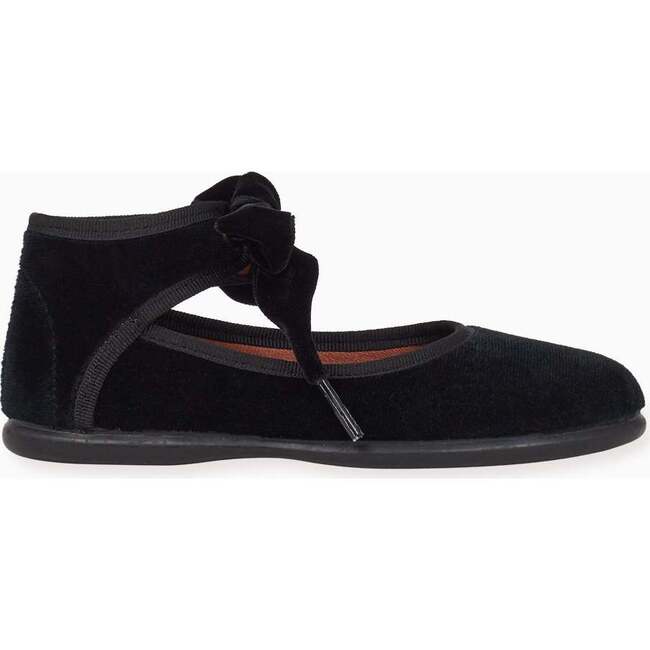 Velvet Girl Bow Ballerina Shoes, Black - Flats - 5