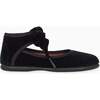 Velvet Girl Bow Ballerina Shoes, Black - Flats - 5