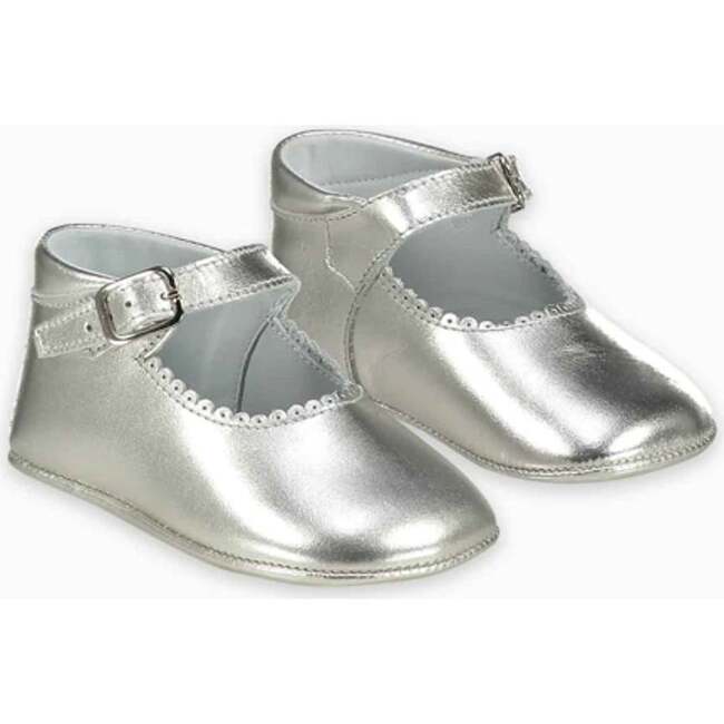 Leather Baby Mary Jane Shoes, Silver - Mary Janes - 5