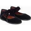 Velvet Girl Bow Ballerina Shoes, Black - Flats - 6
