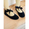Velvet Girl Bow Ballerina Shoes, Black - Flats - 7
