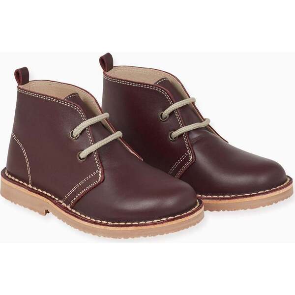 Leather Kids Desert Boots, Burgundy La Coqueta Shoes Maisonette