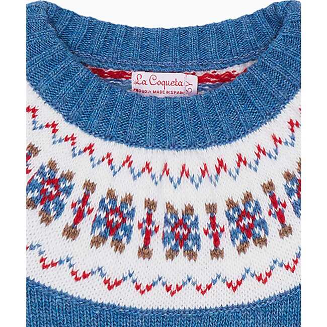 Fair Isle Merino Kids Jumper, Dusty Blue - Sweatshirts - 3