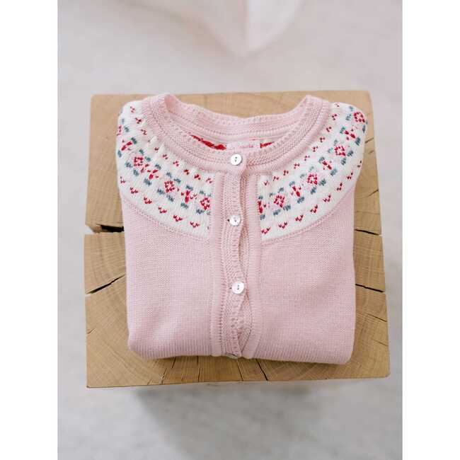 Fair Isle Merino Cardigan, Pink - Cardigans - 2
