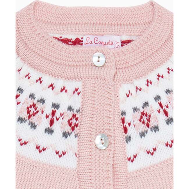Fair Isle Merino Cardigan, Pink - Cardigans - 3