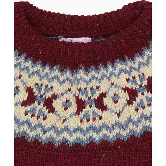 Fair Isle Merino Kids Jumper, Burgundy - Sweatshirts - 4