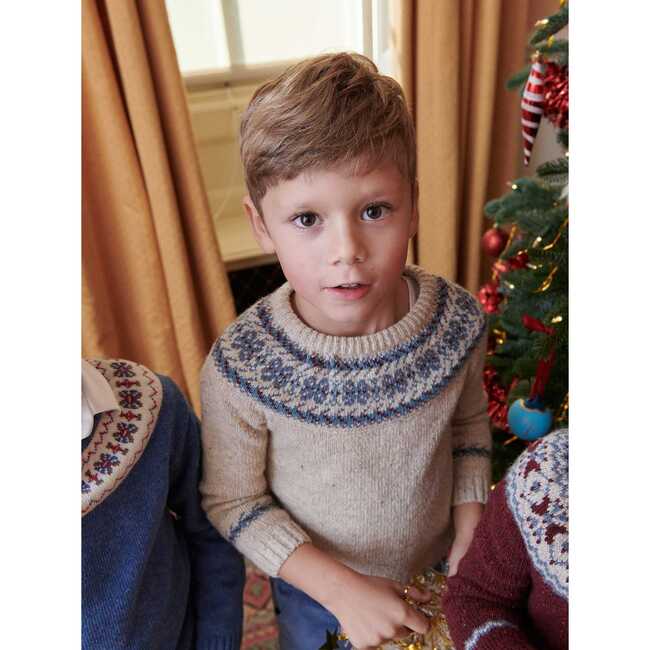 Fair Isle Merino Kids Jumper, Beige - Sweatshirts - 7