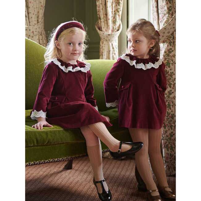 Maranta Girl Velvet Dress, Burgundy - Dresses - 3