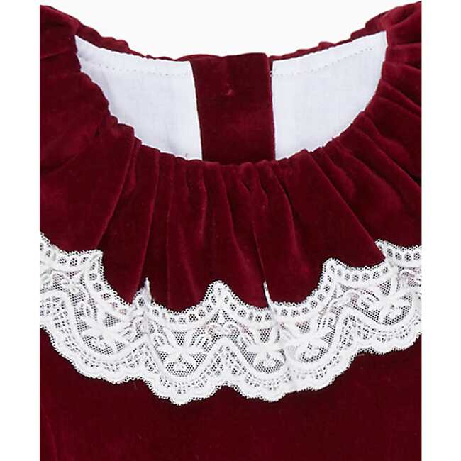 Maranta Girl Velvet Dress, Burgundy - Dresses - 4