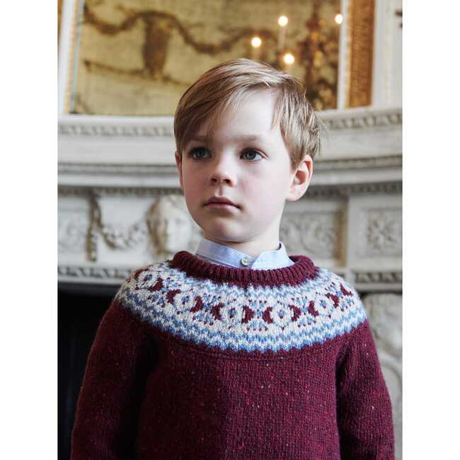 Fair Isle Merino Kids Jumper, Burgundy - Sweatshirts - 7