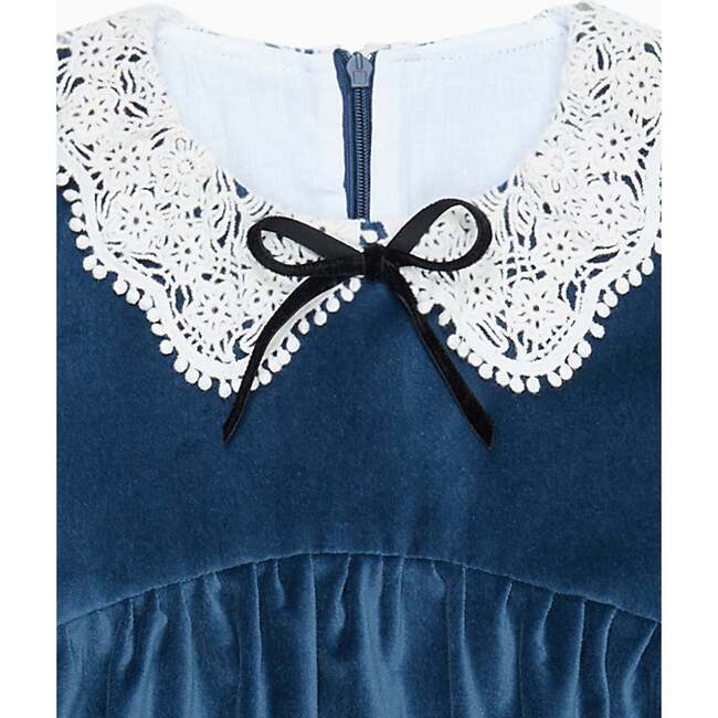 Antonella Girl Velvet Dress, Blue - Dresses - 4