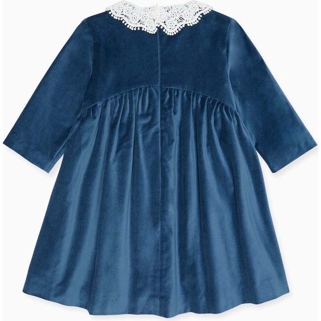 Antonella Girl Velvet Dress, Blue - Dresses - 5