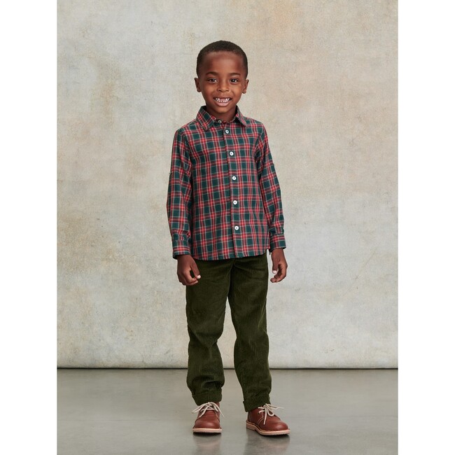 Nico Long Sleeve Boy Shirt, Green Tartan - Shirts - 2