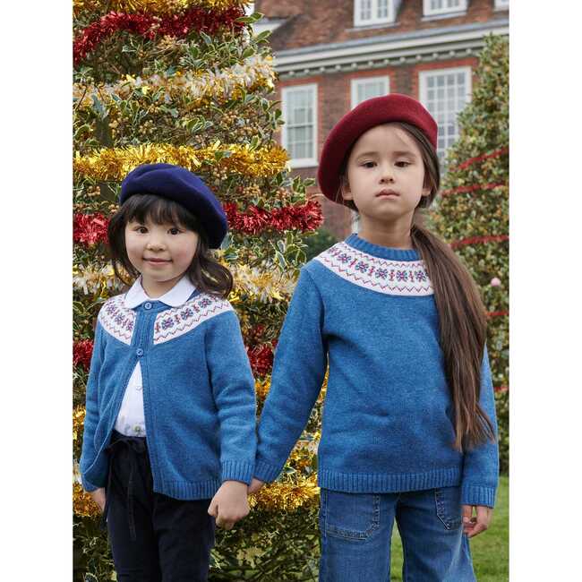 Baby Fair Isle Merino Cardigan, Dusty Blue - Cardigans - 5