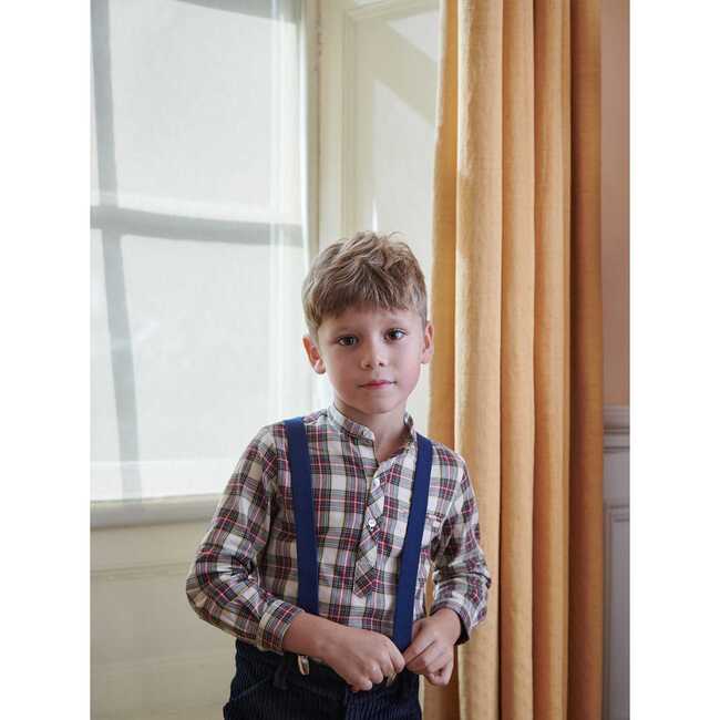 Mateo Long Sleeve Boy Shirt, Ivory Tartan - Shirts - 3