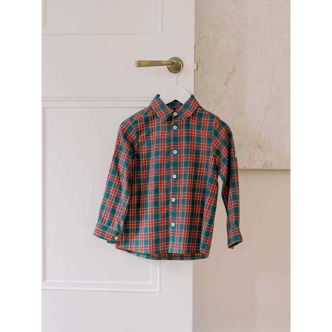 Nico Long Sleeve Boy Shirt, Green Tartan - Shirts - 3