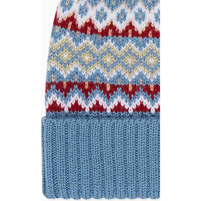 Fair Isle Merino Kids Bobble Hat, Blue - Hats - 3