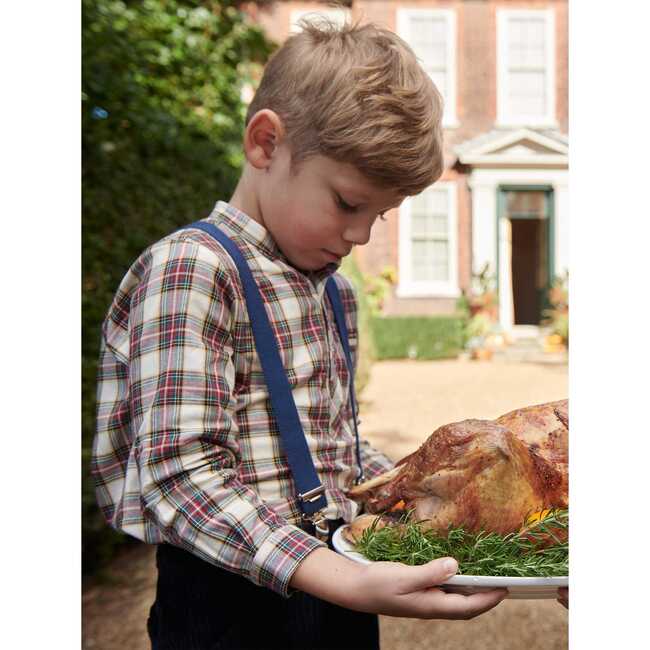 Mateo Long Sleeve Boy Shirt, Ivory Tartan - Shirts - 6