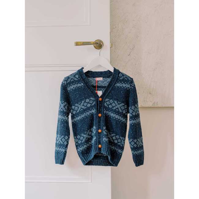 Axel Fair Isle Merino Cardigan, Dusty Blue - Cardigans - 6