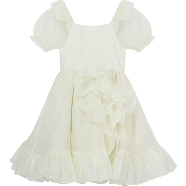 Organza Puff Sleeve Waterfall Dress, Off-White