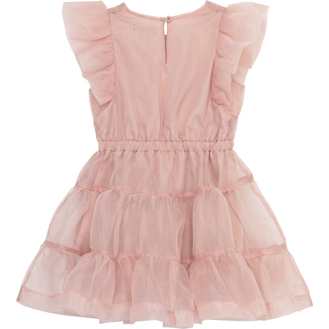 Flutter Sleeve Tired Organza Dress, Pink - Dresses - 2