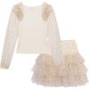 Sweater Top & Dotted Mesh Skirt 2-Piece Set, Champagne - Mixed Apparel Set - 2