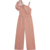 Satin Bow Velour One-Shoulder Jumpsuit, Pink - Rompers - 1 - thumbnail