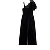 Satin Bow Velour One-Shoulder Jumpsuit, Black - Rompers - 2