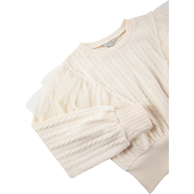 Mesh Ruffle Cable Sweater, Champagne - Sweaters - 3