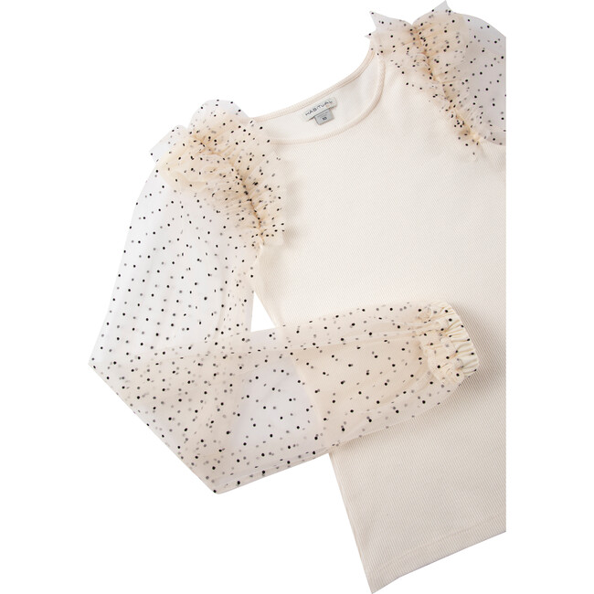 Sweater Top & Dotted Mesh Skirt 2-Piece Set, Champagne - Mixed Apparel Set - 3