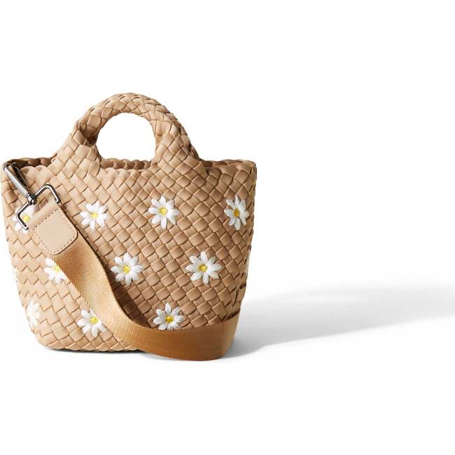 St Barths Handwoven Daisy Embroidered Petit Tote With Zipped Pouch, Sand