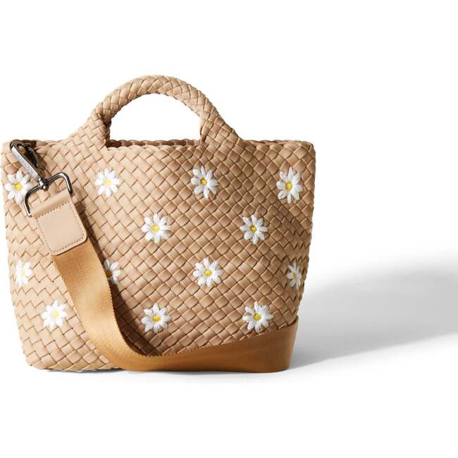 St Barths Handwoven Daisy Embroidered Mini Tote With Zipped Pouch, Sand