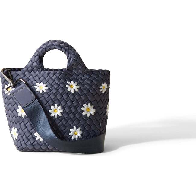 St Barths Handwoven Daisy Embroidered Petit Tote With Zipped Pouch, Anchor