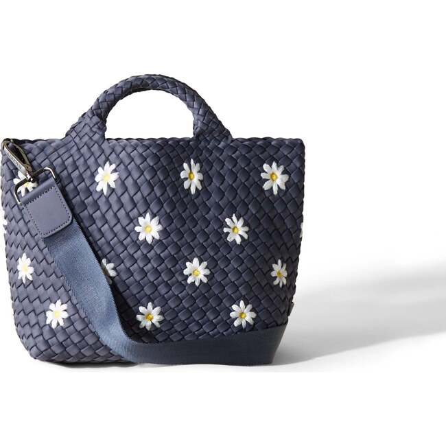 St Barths Handwoven Daisy Embroidered Mini Tote With Zipped Pouch, Anchor