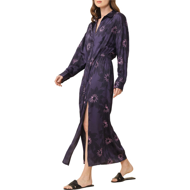 Women's Simone Long Sleeve Slit Maxi Shirt Dress, Mara Midnight
