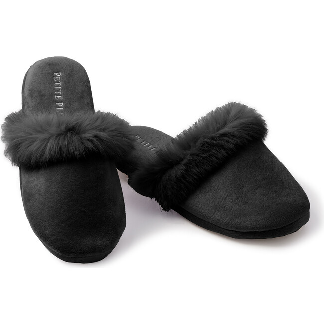 Women's Faux Fur Trim Slippers, Black