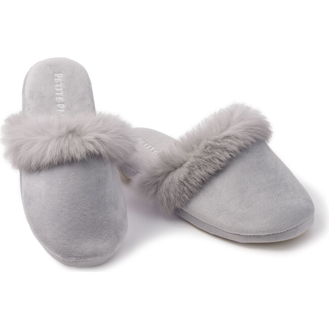 Women's Faux Fur Trim Slippers, Grey
