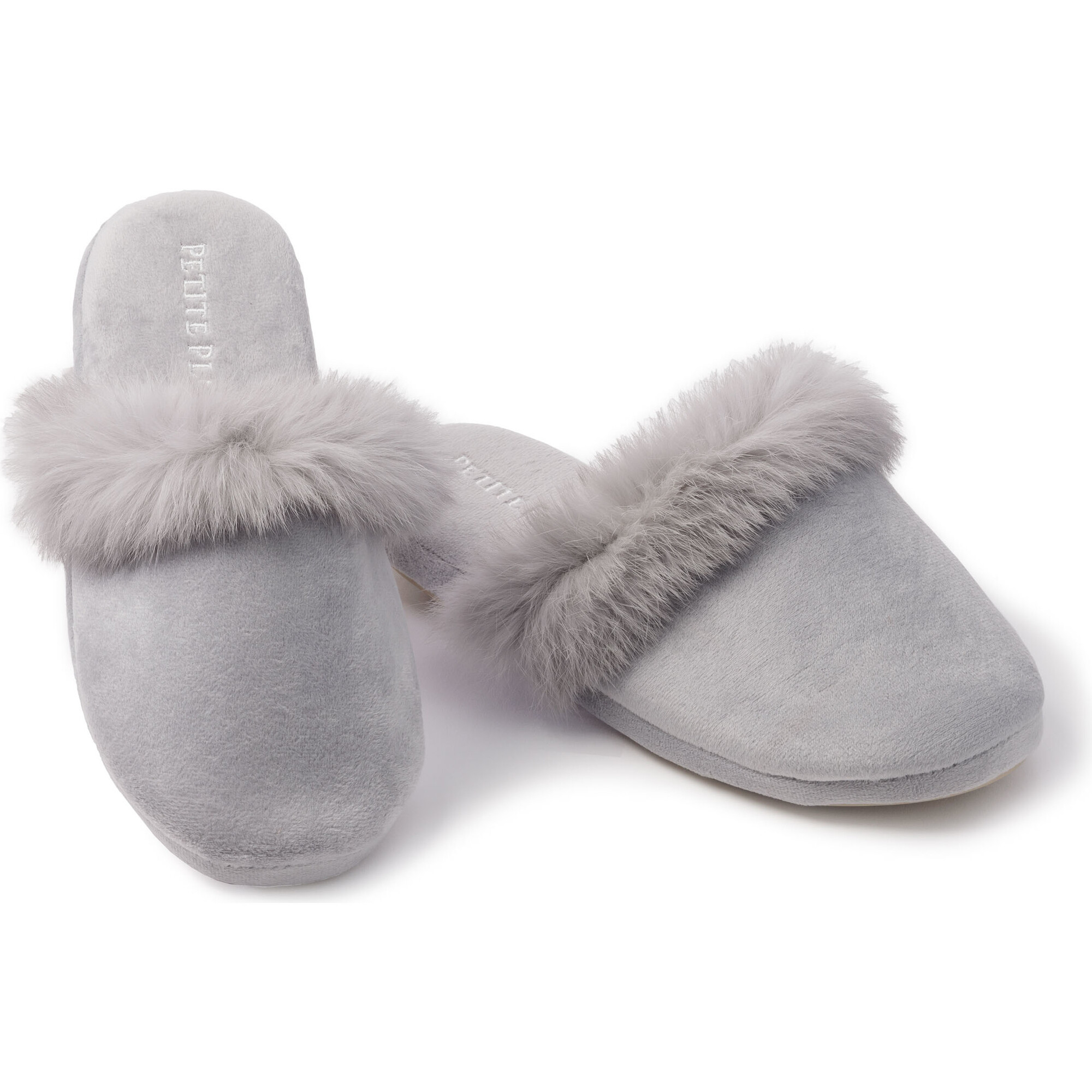 Women's Faux Fur Trim Slippers, Grey - Slippers - 1