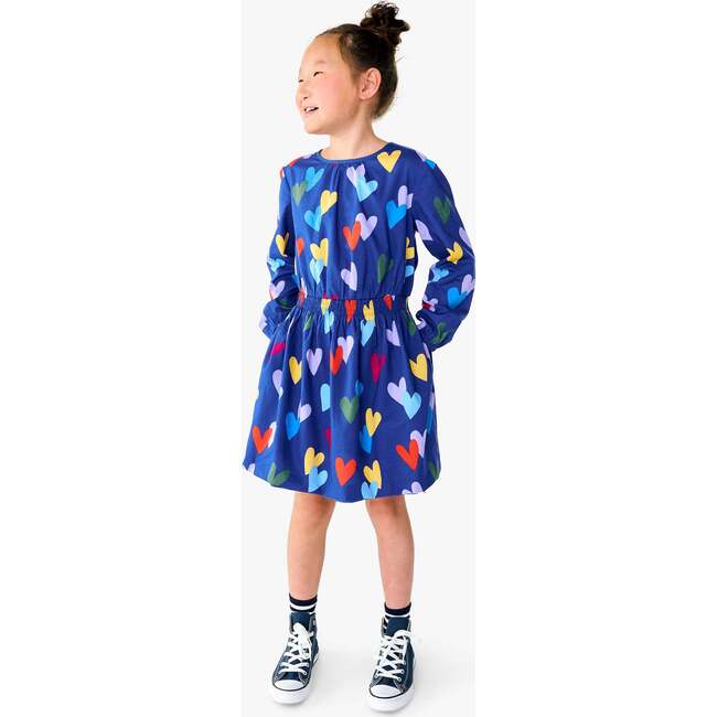 Smocked Waist Dress In Confetti Hearts, Cobalt Confetti Hearts - Dresses - 2
