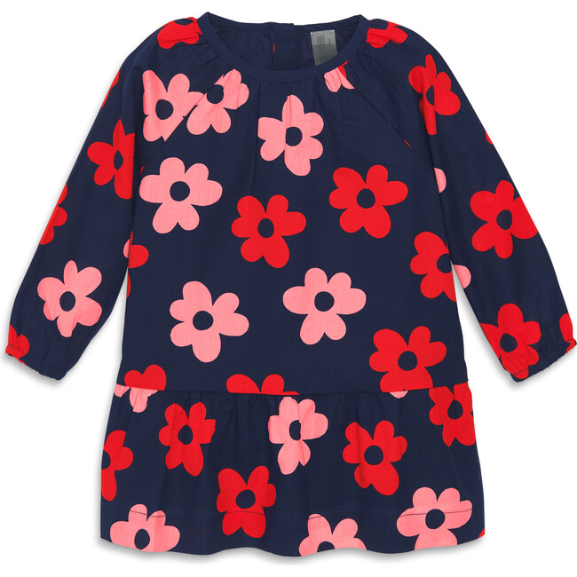 Baby Tiered Dress In Cutout Blooms, Navy Bold Blooms