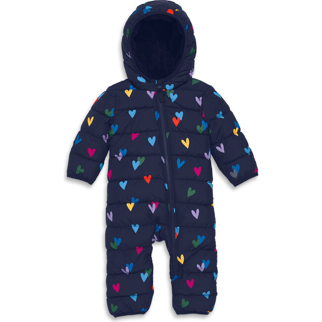 Baby Parka Puffer Suit In Confetti Hearts, Navy Confetti Hearts