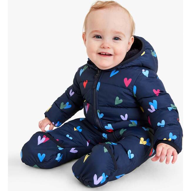 Baby Parka Puffer Suit In Confetti Hearts, Navy Confetti Hearts - Coats - 2