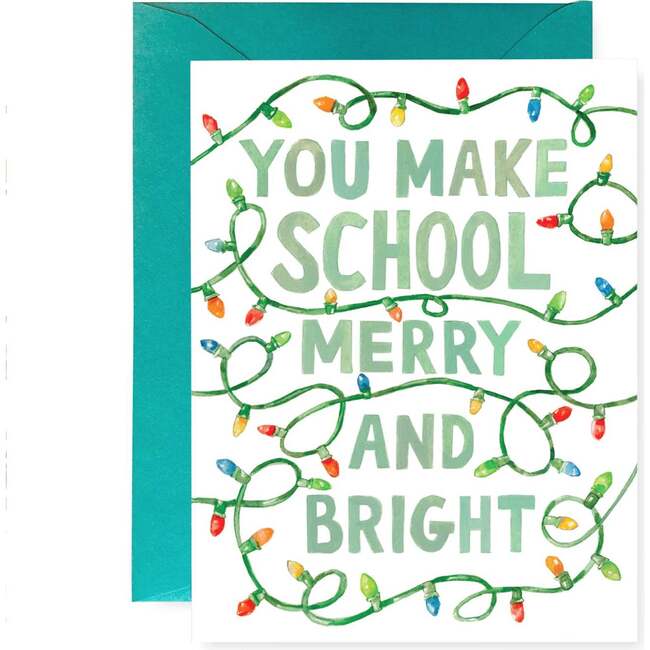 Merry & Bright Teacher Holiday Greeting Card, multi