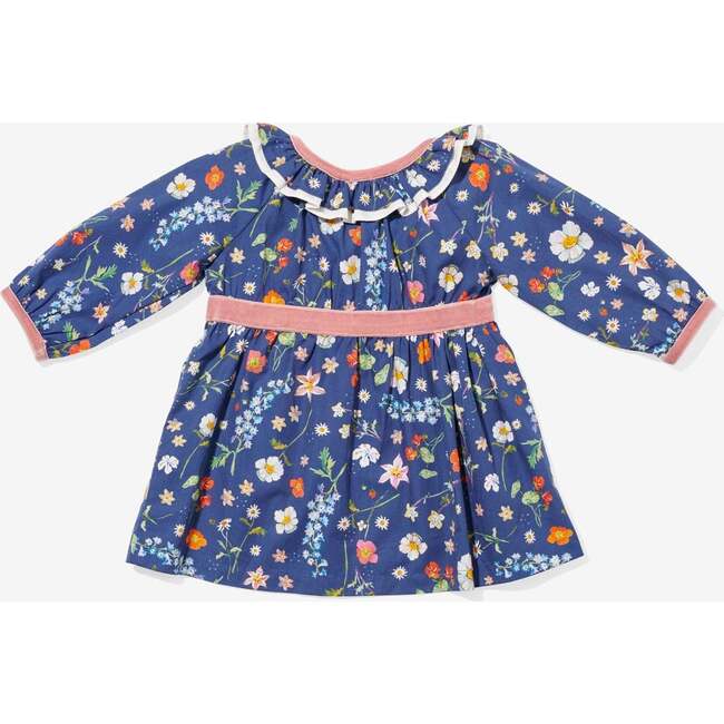 Liza Floral Print Ruffle Collar & Cuff Baby Dress, Blue - Dresses - 2