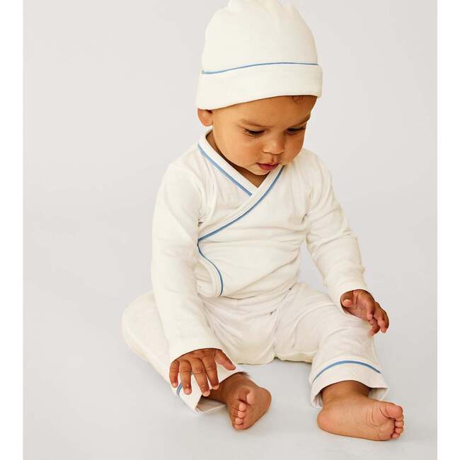 Organic Outfitting Piped Onesie, Pant & Beanie Bundle, Blue - Mixed Apparel Set - 2