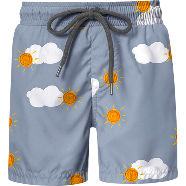 Sunrise Print Drawstring Swim Shorts, Grey