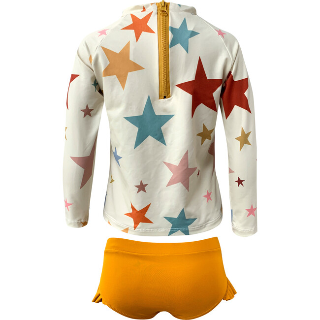 Sunset Shine Bright Print Long Sleeve Swimsuit, White & Multicolors - Two Pieces - 2