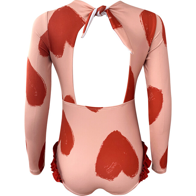 Alana Heart Print Long Sleeve One-Piece Swimsuit, Pink & Red - One Pieces - 3