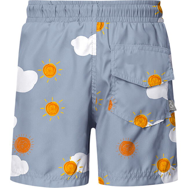 Sunrise Print Drawstring Swim Shorts, Grey - Swim Trunks - 3